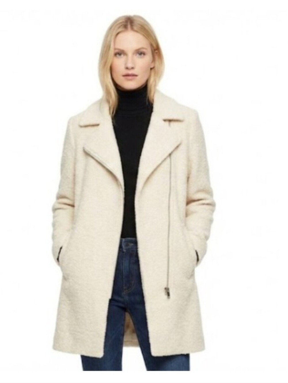Club Monaco Cream Bouclé Asymmetric Coat